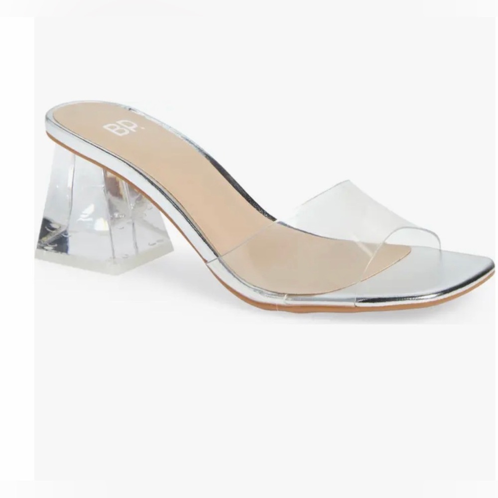 BP Brooks Clear Lucite Block Heel Mule - Transparent Sandal Size 9M